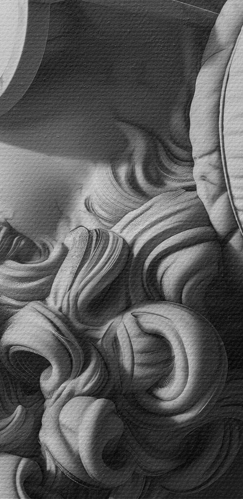 A statue of a man with headphones and a bubble gum A statue of a man with headphones and a bubble gum