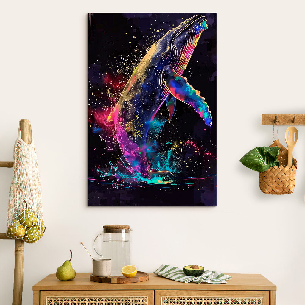 A colorful whale with rainbow splashes A colorful whale with rainbow splashes