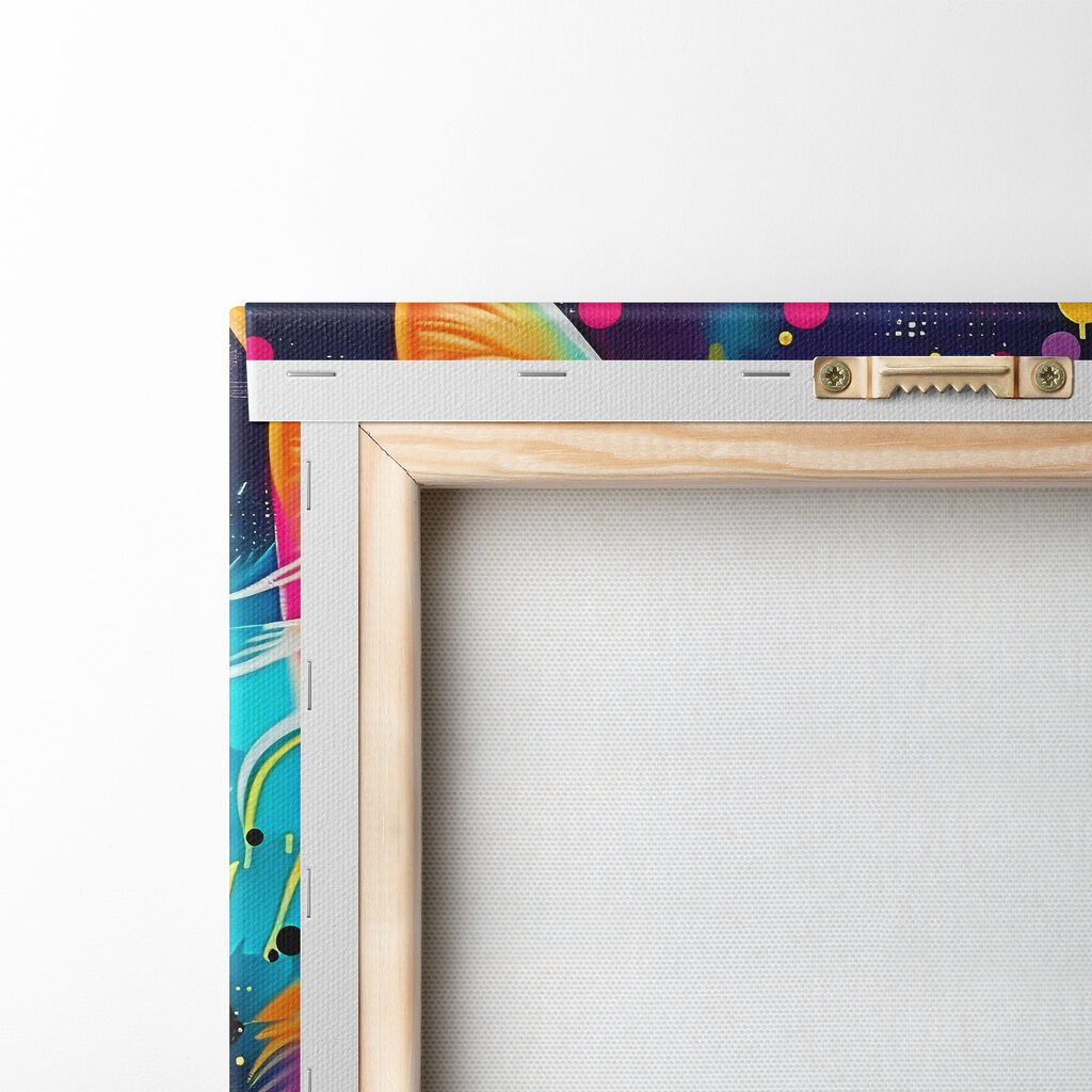 A colorful cat with blue eyes