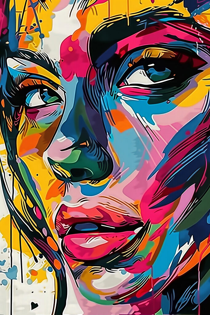 A colorful face of a woman A colorful face of a woman