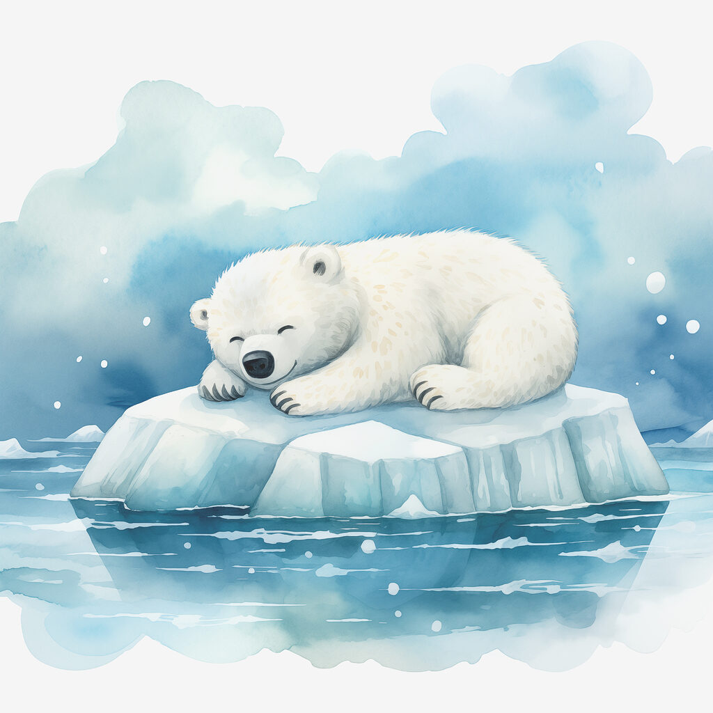 A polar bear lying on an iceberg in water A polar bear lying on an iceberg in water