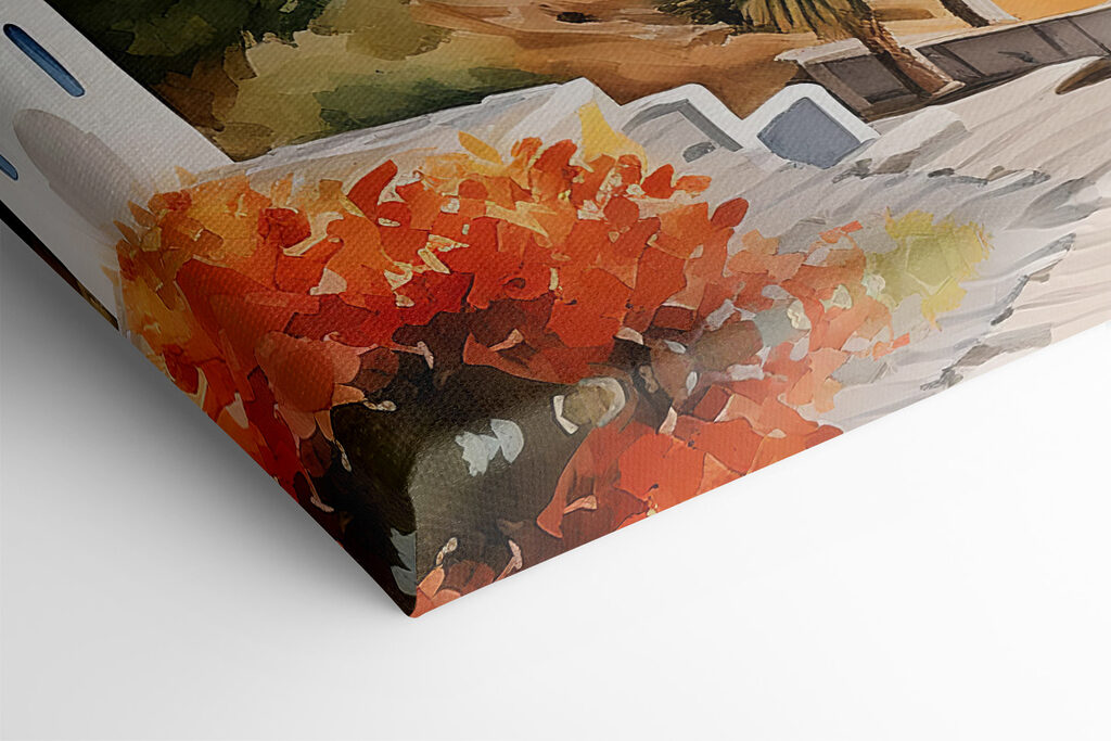 A watercolor painting of a town on a cliff A watercolor painting of a town on a cliff