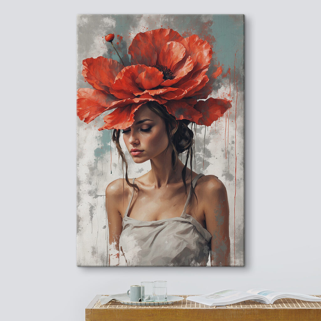 A woman with red flowers on her head A woman with red flowers on her head