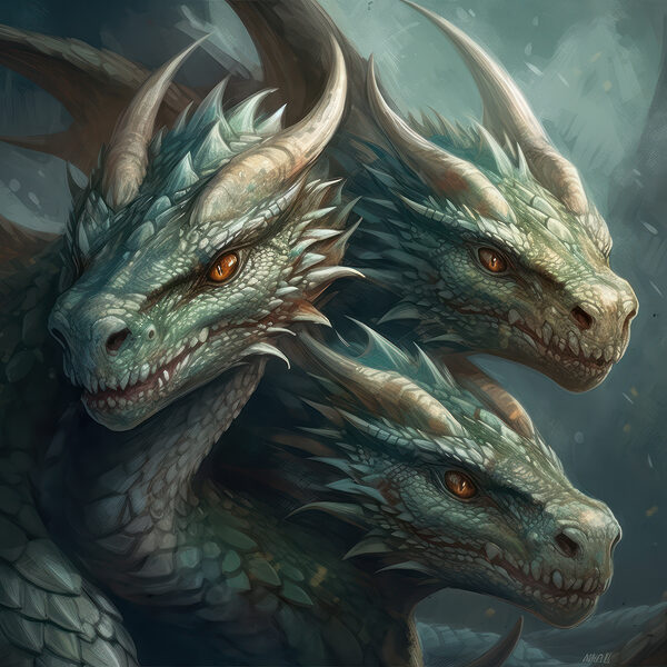 A group of dragons with sharp pointed horns