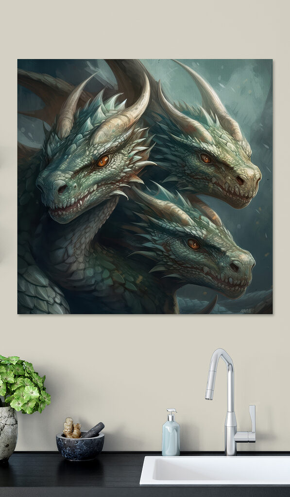 A group of dragons with sharp pointed horns