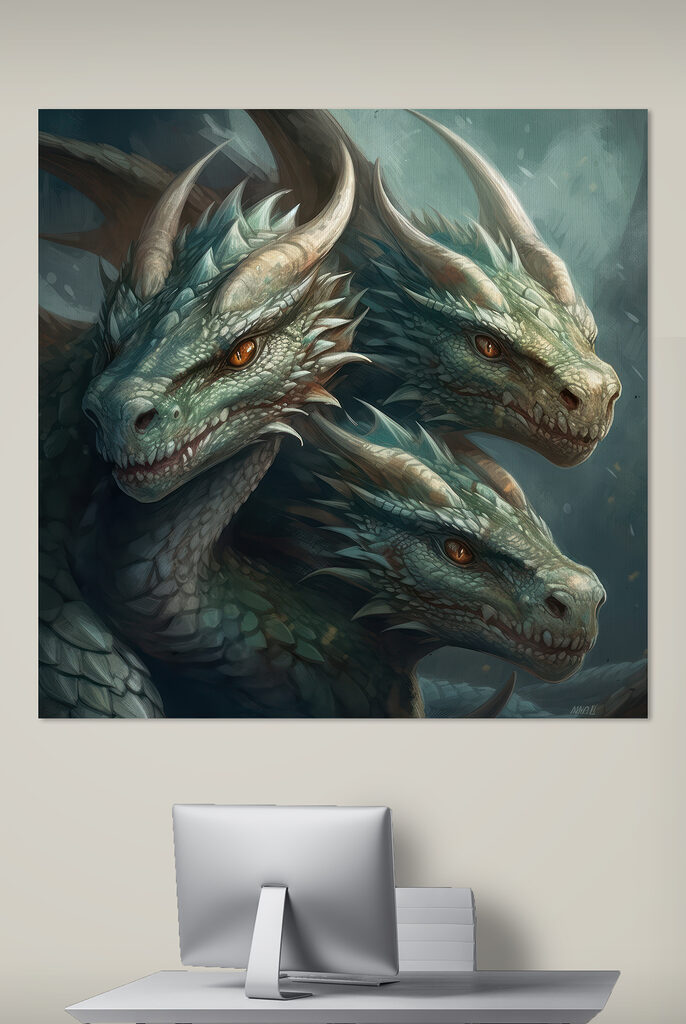 A group of dragons with sharp pointed horns