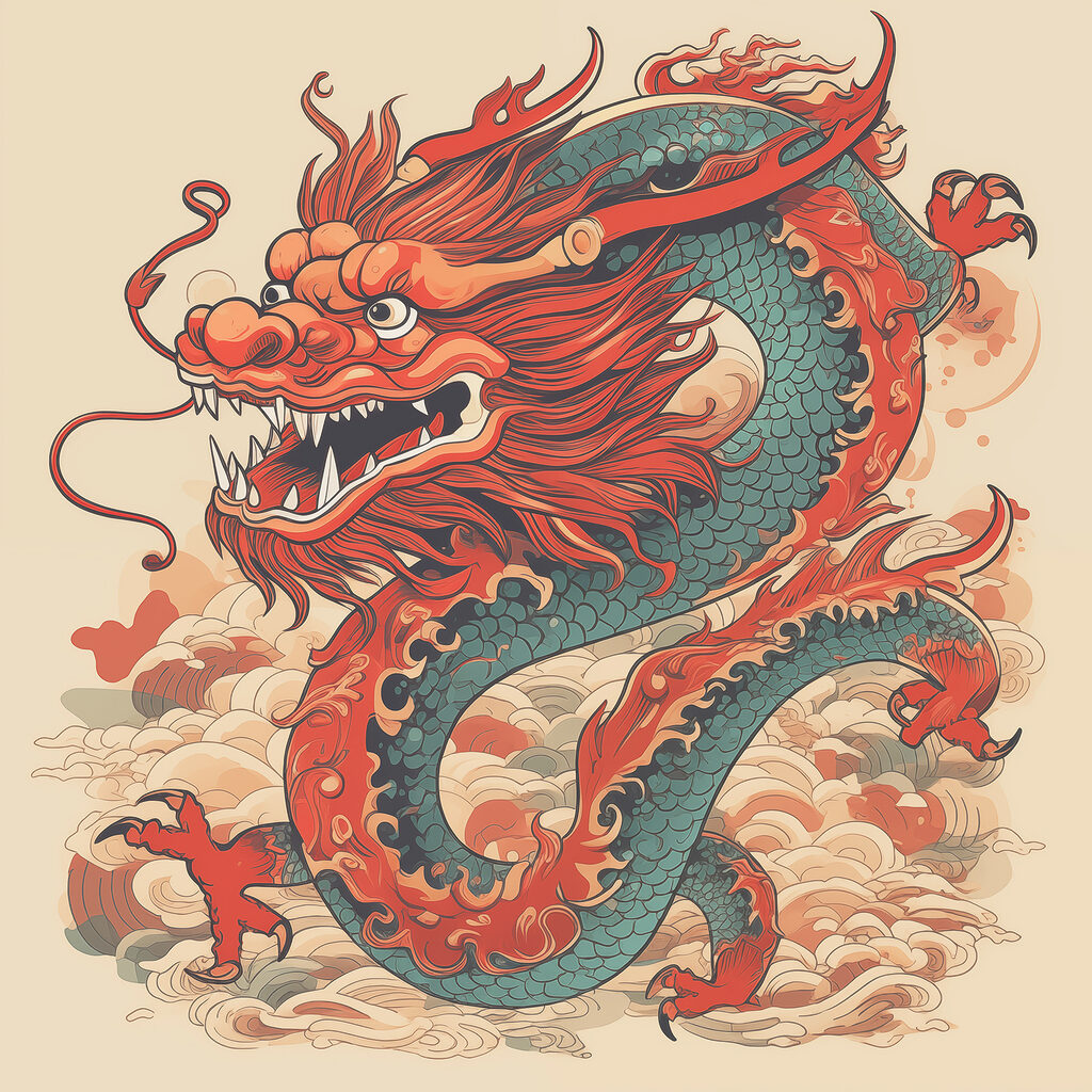 A dragon with a long tail A dragon with a long tail
