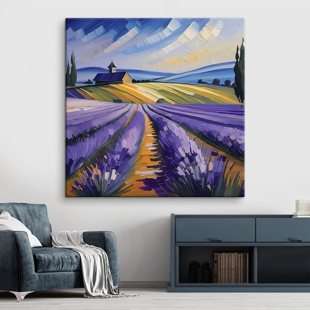 A painting of a field of lavender
