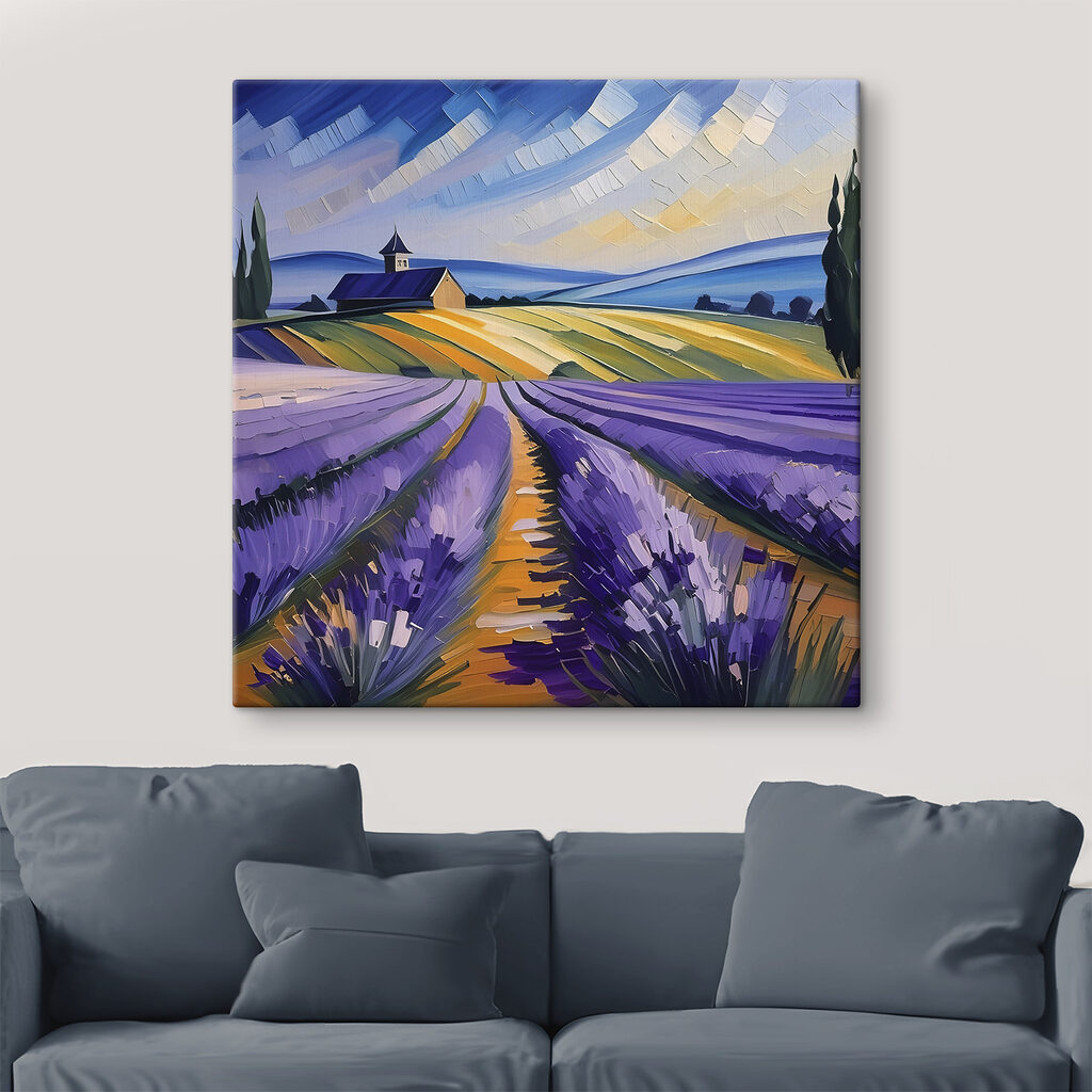 A painting of a field of lavender