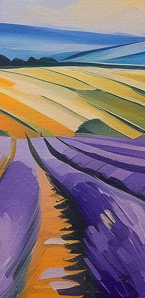 A painting of a field of lavender