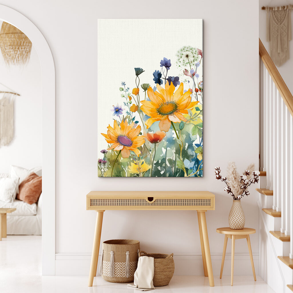 A painting of flowers and plants