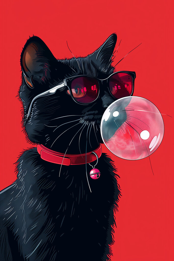 A cat wearing sunglasses and chewing gum A cat wearing sunglasses and chewing gum