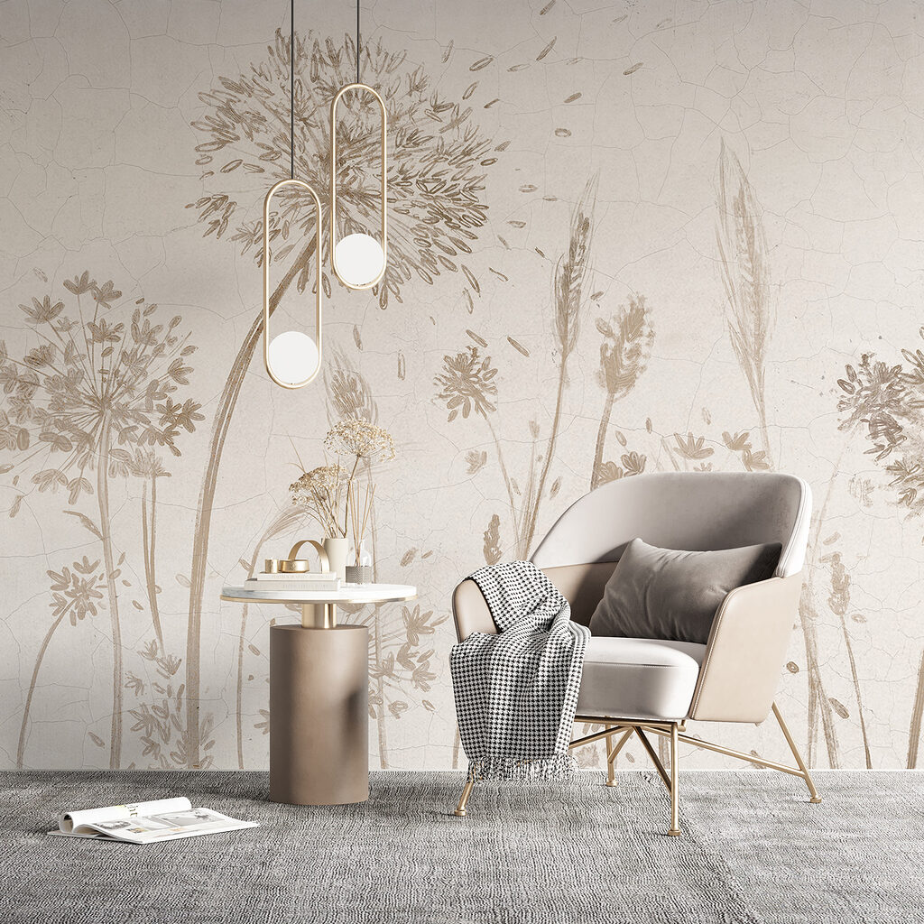 Drawing of dandelions and wheat