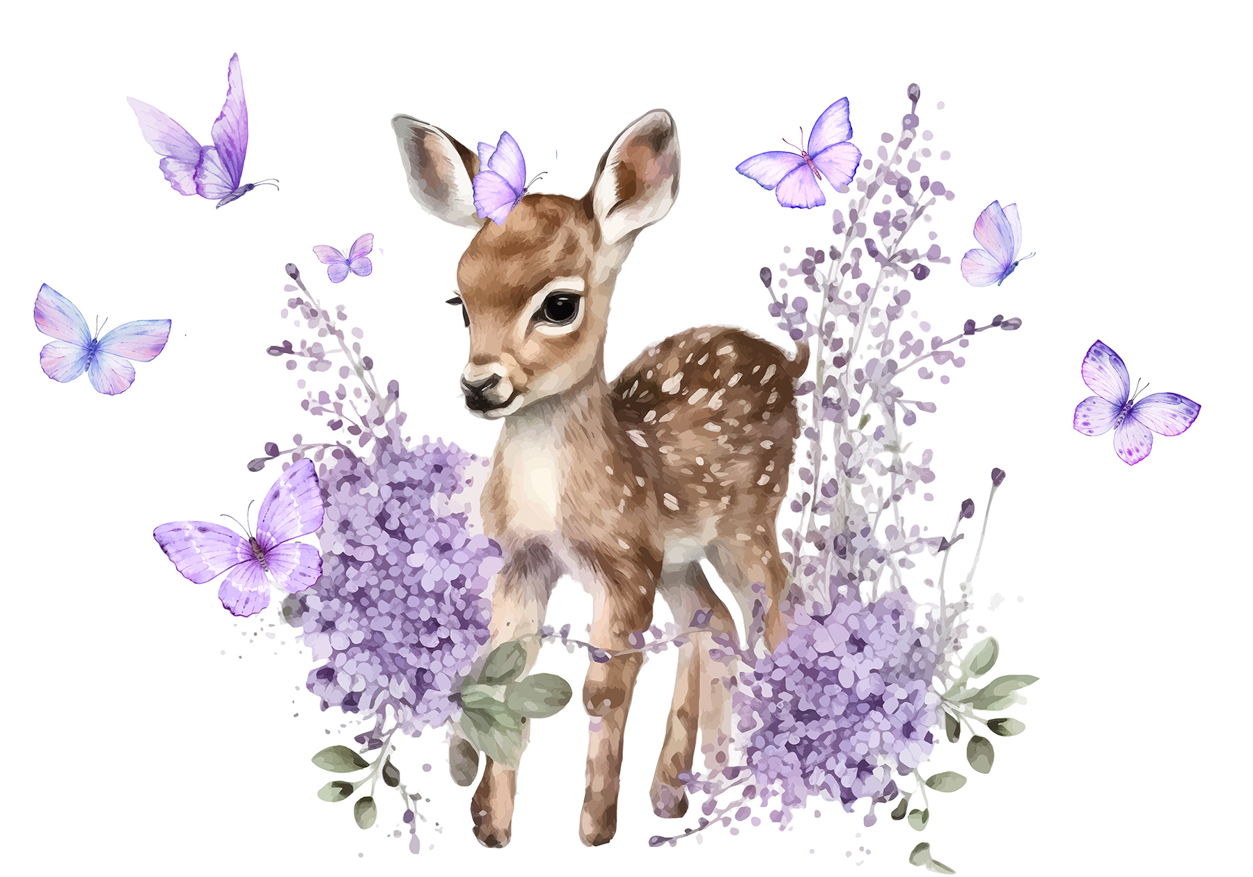 Baby deer surrounded by purple flowers