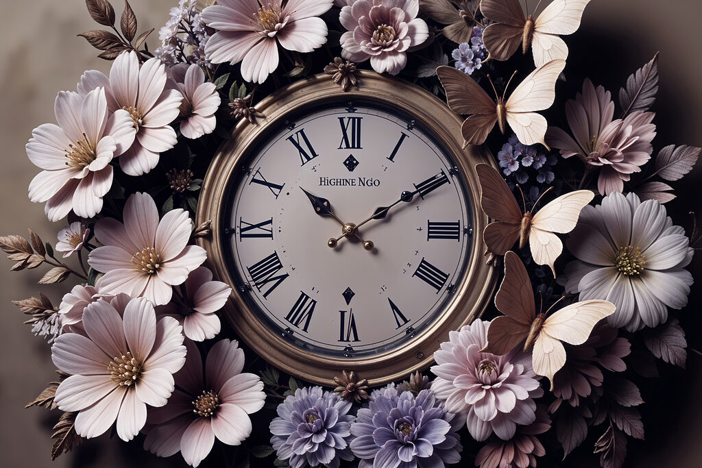 Clock surrounded by flowers Clock surrounded by flowers