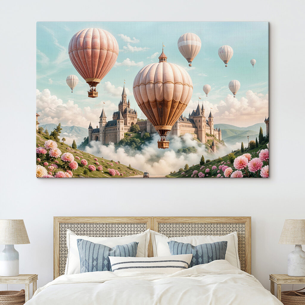 Castle with hot air balloons