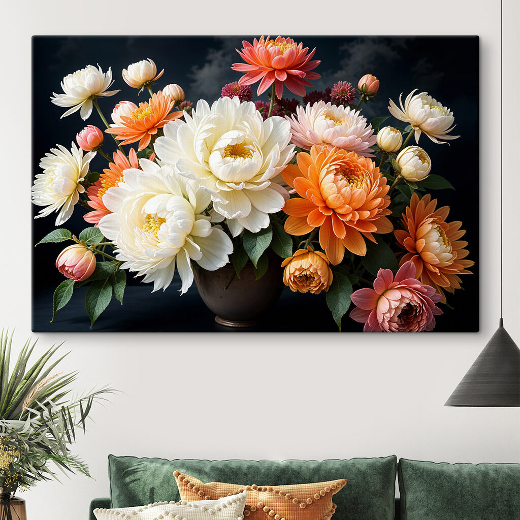 Vase of flowers with a cloudy sky