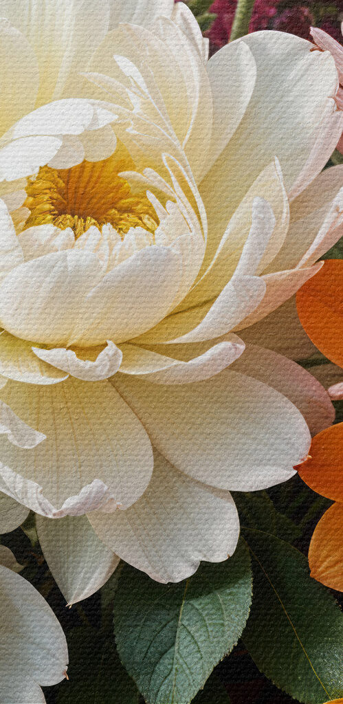 Vase of flowers with a cloudy sky