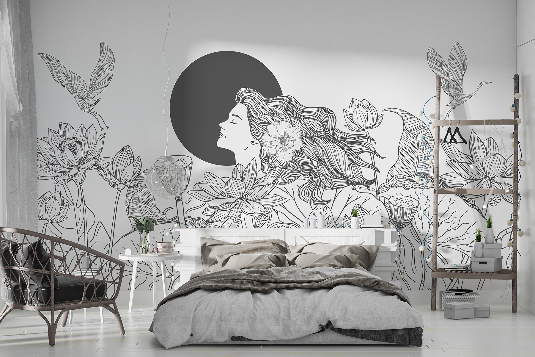 Woman with long hair and flowers Woman with long hair and flowers