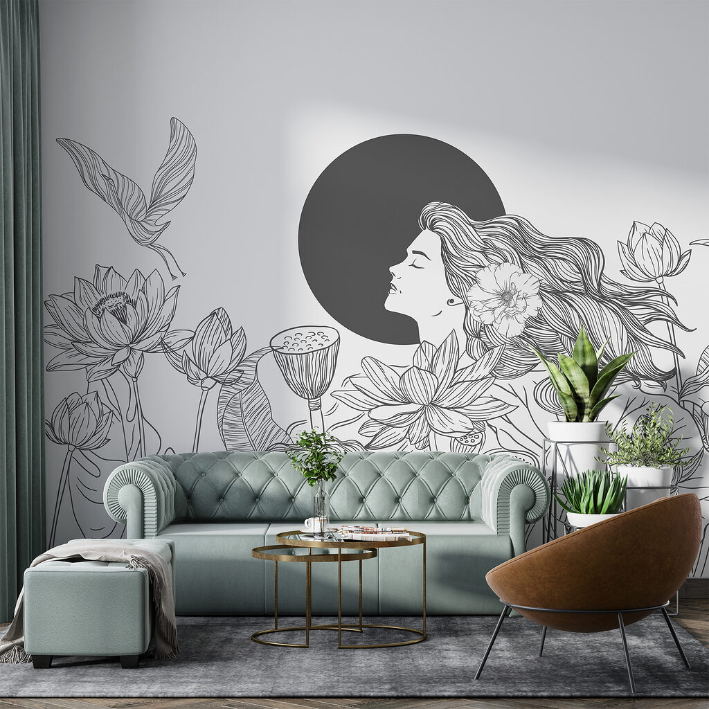 Woman with long hair and flowers Woman with long hair and flowers