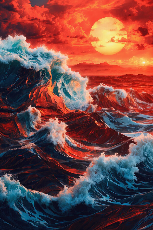 Waves in the ocean with a sunset Waves in the ocean with a sunset