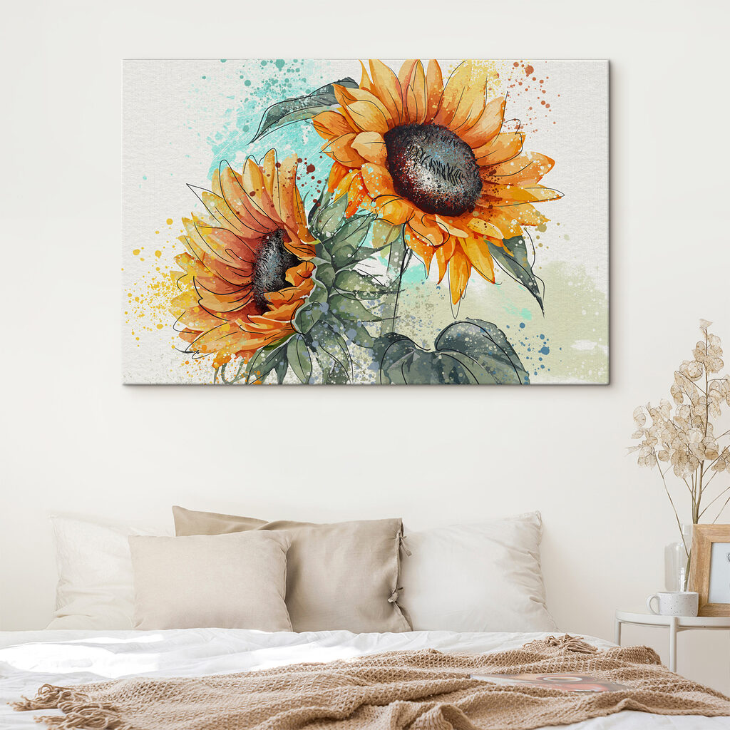 Painting of sunflowers on a white background Painting of sunflowers on a white background