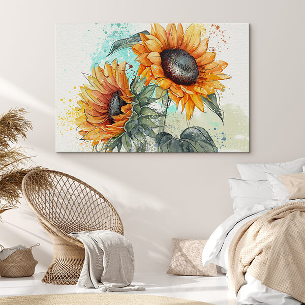 Painting of sunflowers on a white background Painting of sunflowers on a white background