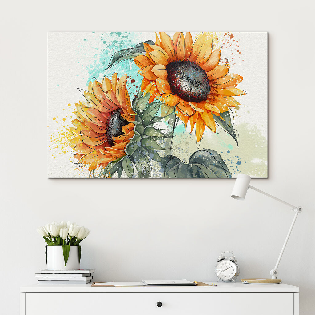 Painting of sunflowers on a white background Painting of sunflowers on a white background