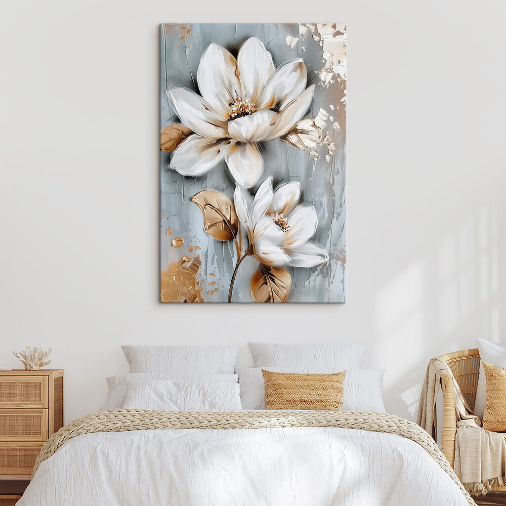 Painting of flowers on a grey surface Painting of flowers on a grey surface