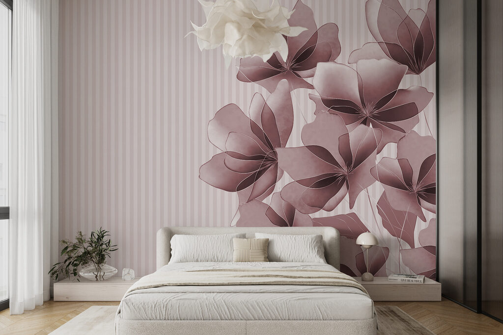 Group of flowers on a striped background Group of flowers on a striped background