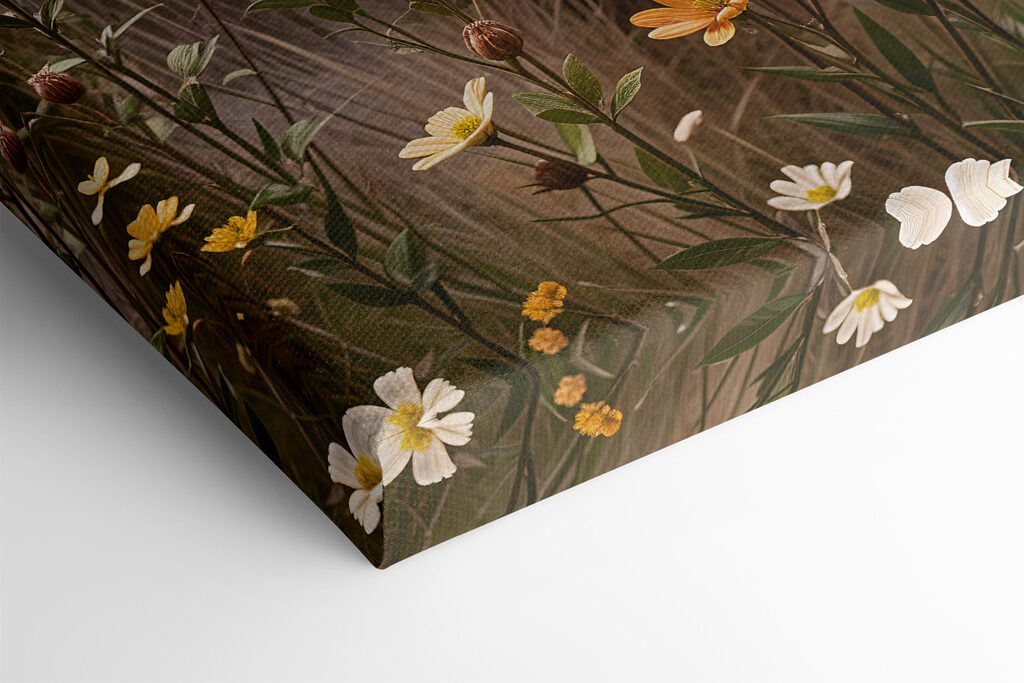 Field of flowers with trees in the background