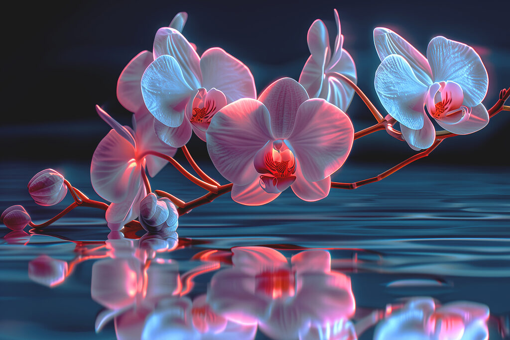 Orchid reflections in tranquil water Orchid reflections in tranquil water