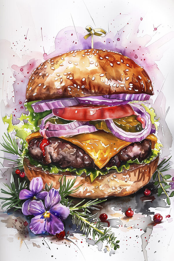 Akwarela przedstawiająca burgera Akwarela przedstawiająca burgera