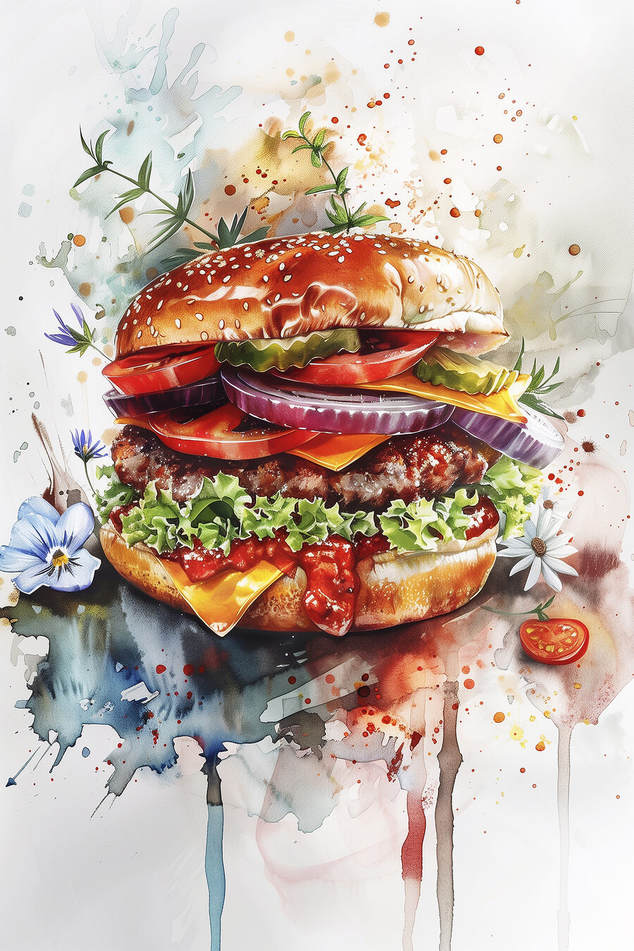 Akwarela przedstawiająca burgera