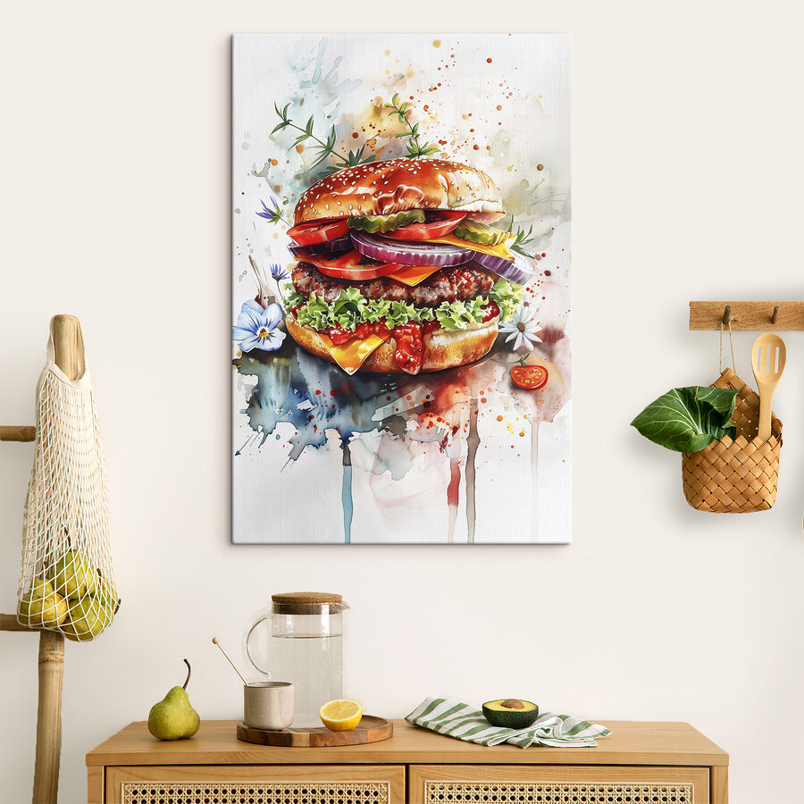 Akwarela przedstawiająca burgera