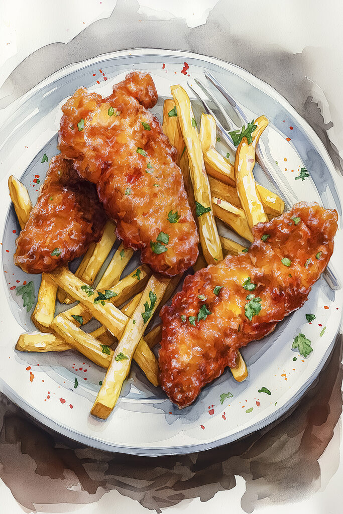 Plate of chicken wings and fries