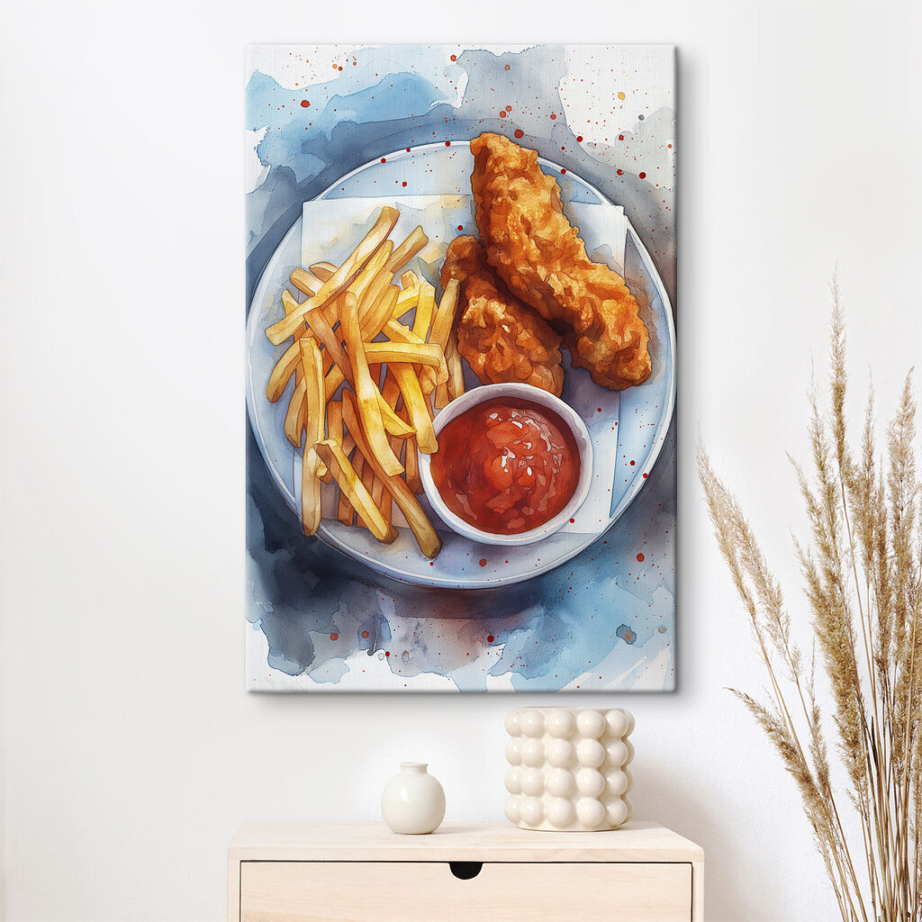 Plate of chicken strips and fries Plate of chicken strips and fries