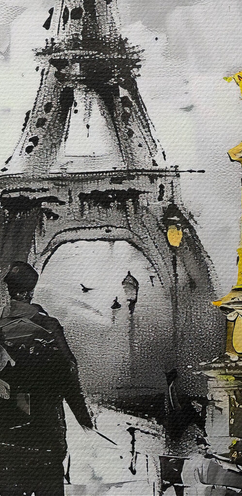 Couple strolling in Parisian art