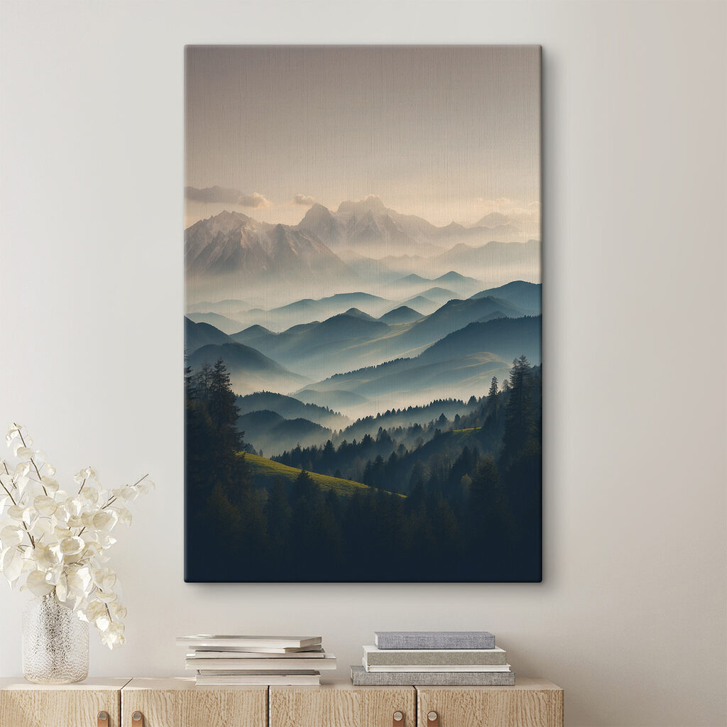 Mountain range with trees and fog Mountain range with trees and fog