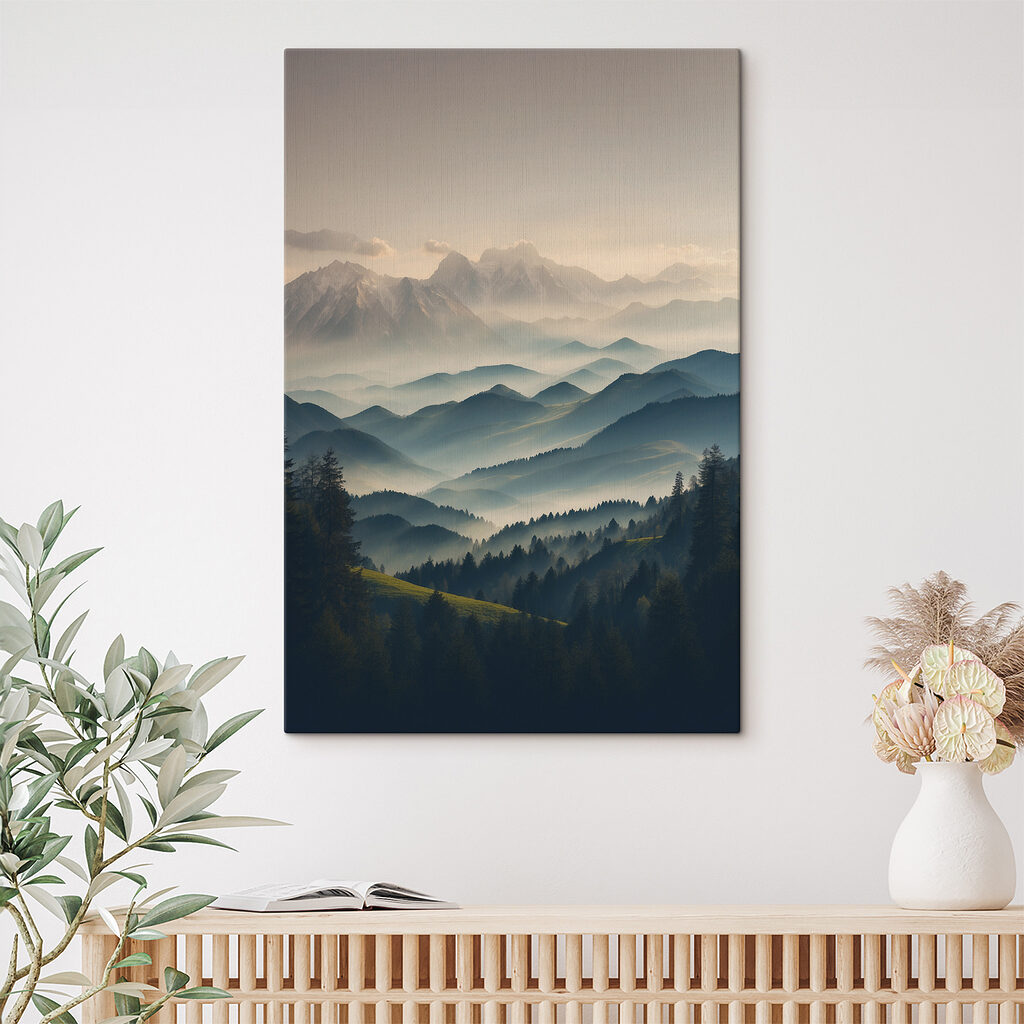 Mountain range with trees and fog Mountain range with trees and fog