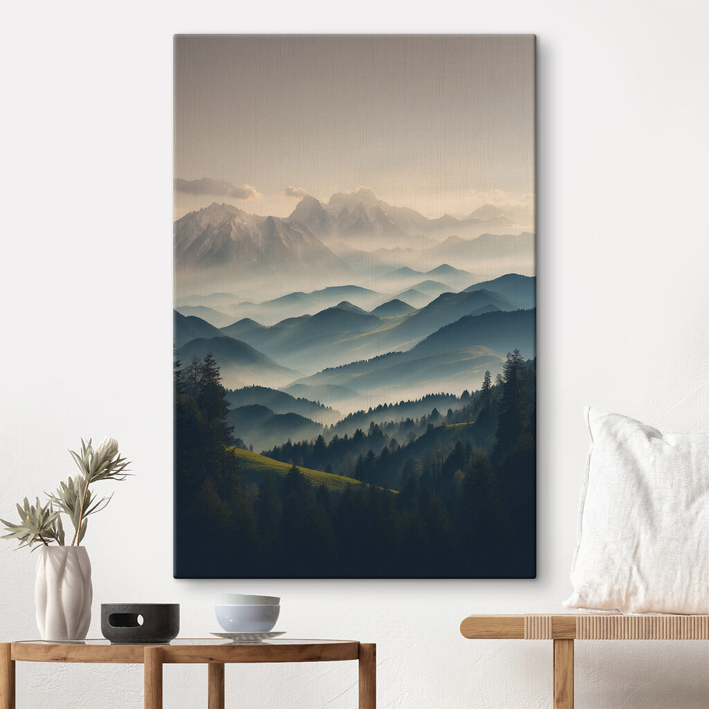 Mountain range with trees and fog Mountain range with trees and fog