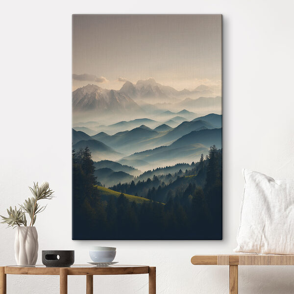 Mountain range with trees and fog Mountain range with trees and fog
