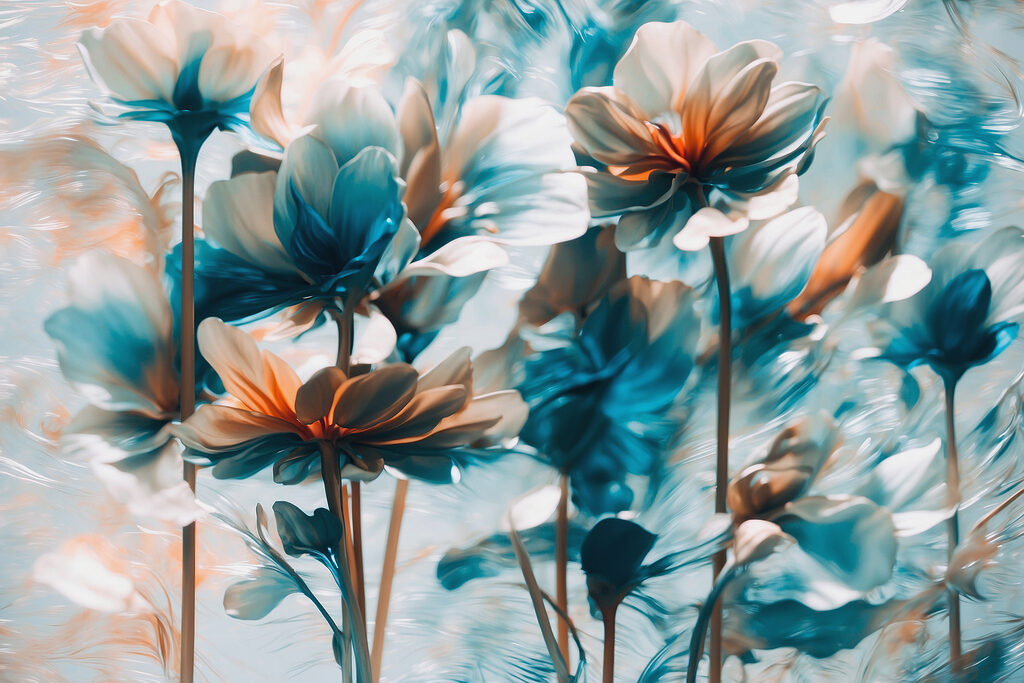 Group of flowers with blue and white petals Group of flowers with blue and white petals