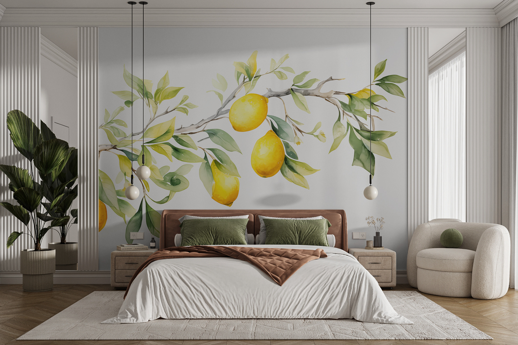 Branch of lemon tree with yellow fruits