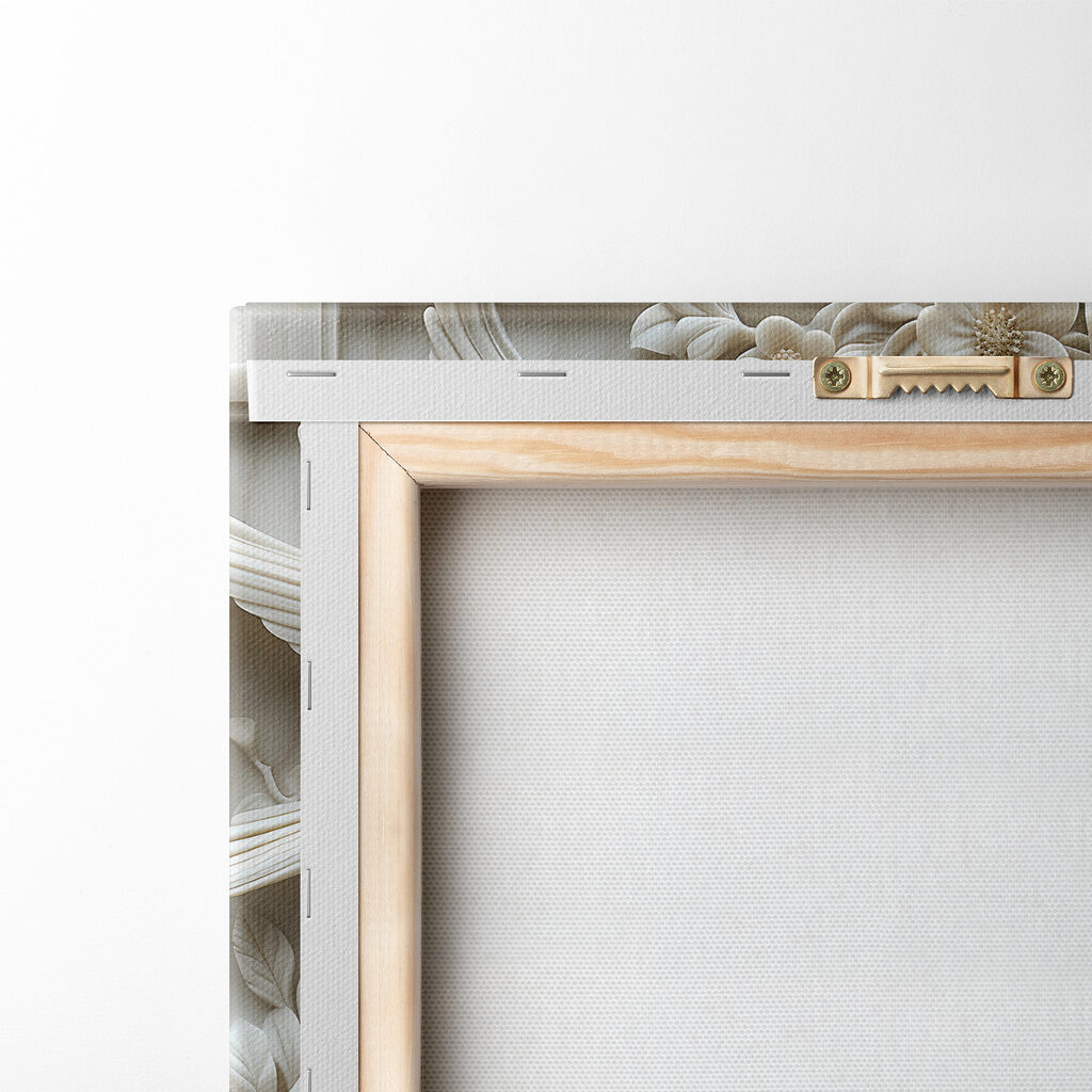 White sculpture of birds and flowers