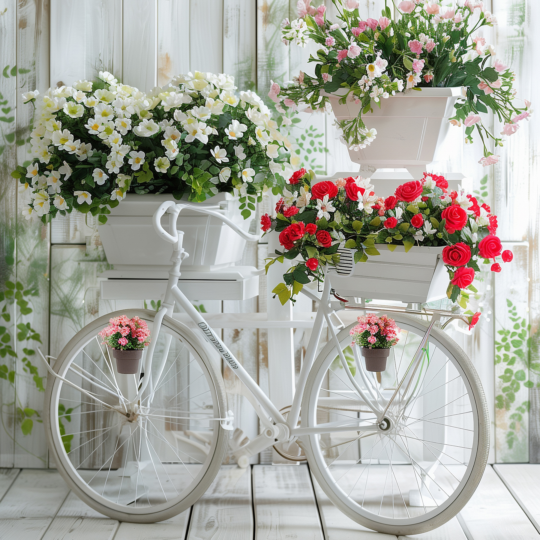 Bicycle with flowers in baskets