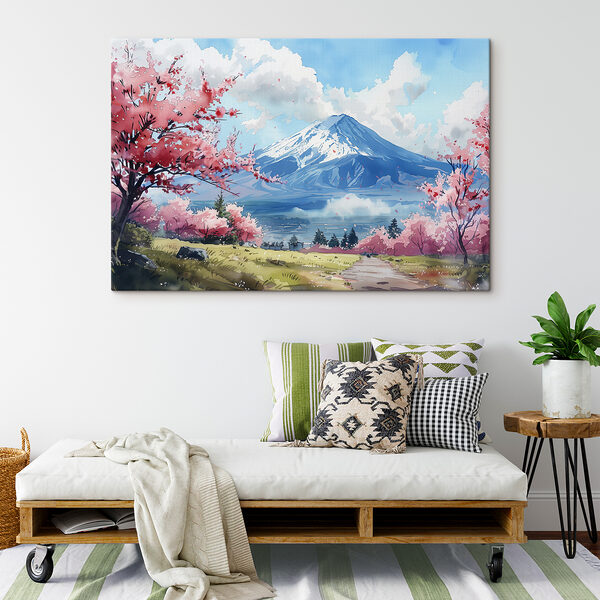 Góra Fuji z różowymi kwiatami Góra Fuji z różowymi kwiatami
