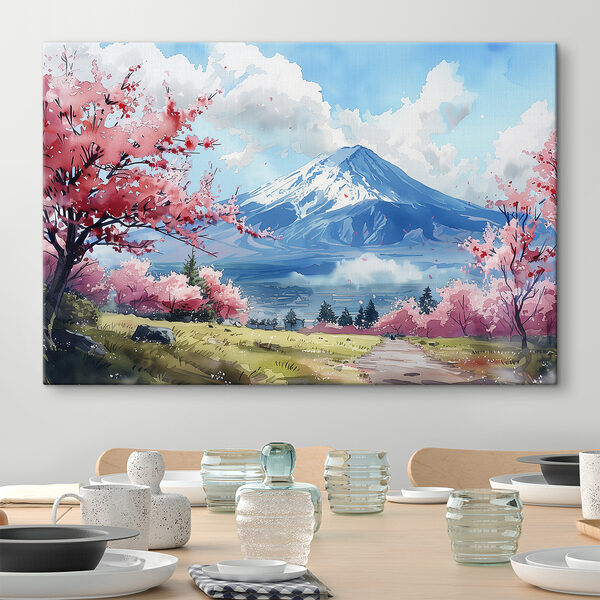 Góra Fuji z różowymi kwiatami Góra Fuji z różowymi kwiatami