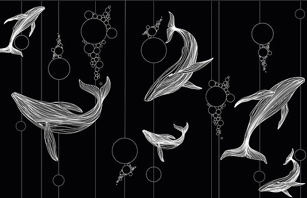 Group of whales and bubbles