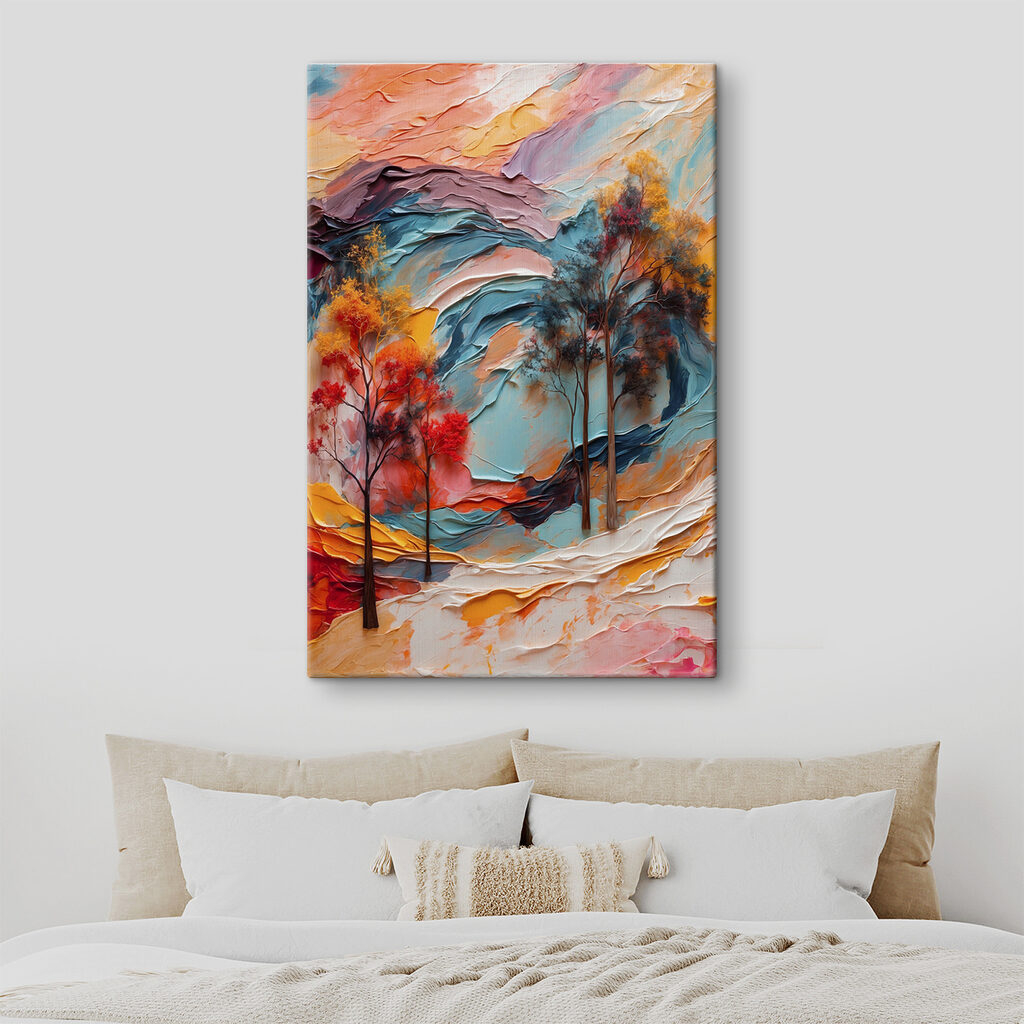 Painting of trees and colorful waves Painting of trees and colorful waves